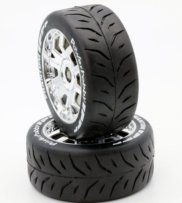 Powerhobby PHT2402-MCR 1/8 Phantom 3.8" Belted Tires on Chrome 17mm Hex Wheels (1 Pair)