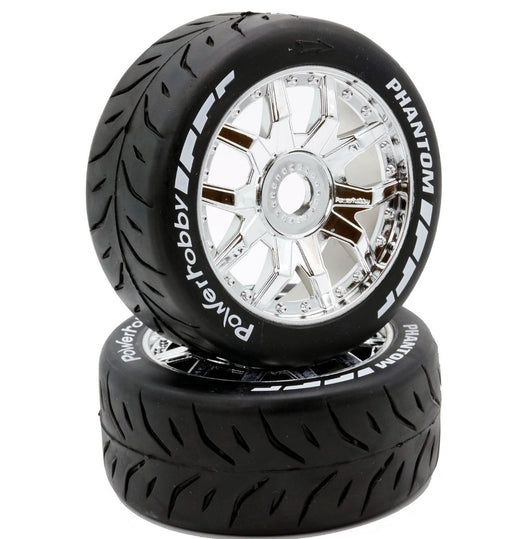 Powerhobby PHT2402-MCR 1/8 Phantom 3.8" Belted Tires on Chrome 17mm Hex Wheels (1 Pair)