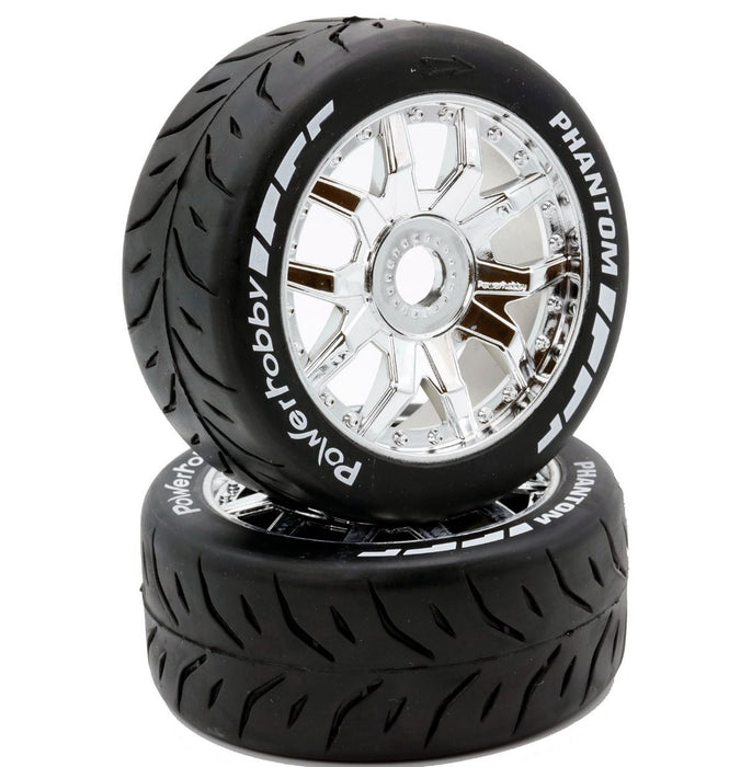 Powerhobby PHT2402-MCR 1/8 Phantom 3.8" Belted Tires on Chrome 17mm Hex Wheels (1 Pair)