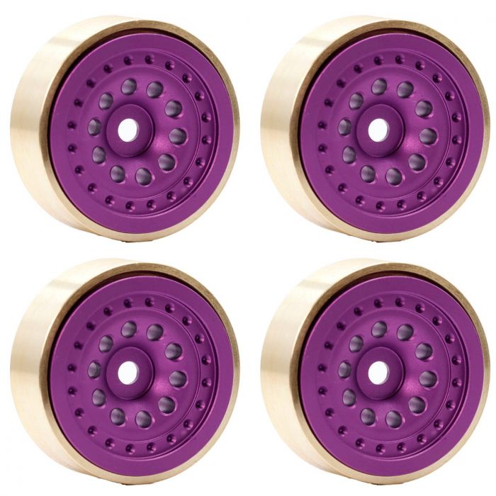 Powerhobby SCX24112 Purple Z4 Aluminum 1.0" Rock Crawler Wheels with Brass Rings 4 Pack