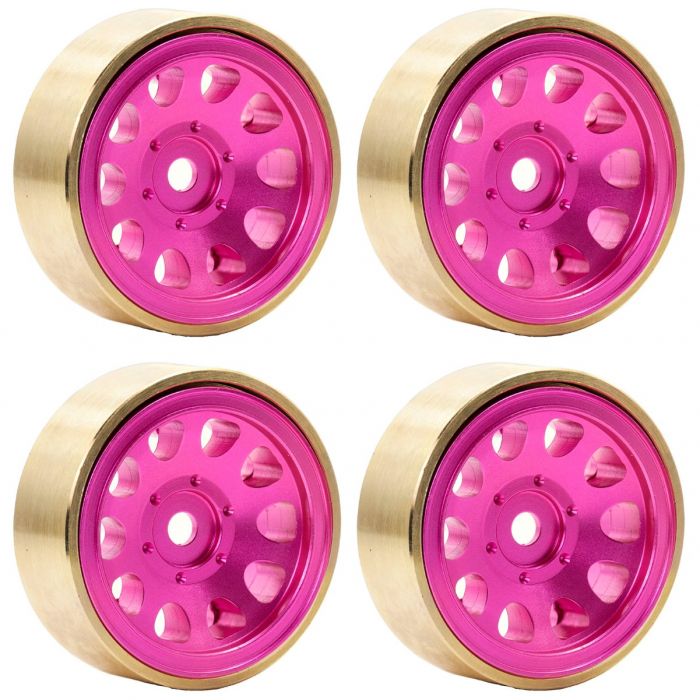 Powerhobby SCX24113 Pink Z5 Aluminum 1.0" Rock Crawler Wheels with Brass Rings 4 Pack