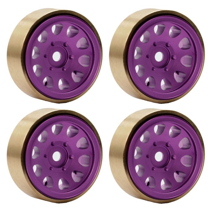 Powerhobby SCX24113 Purple Z5 Aluminum 1.0" Rock Crawler Wheels with Brass Rings 4 Pack