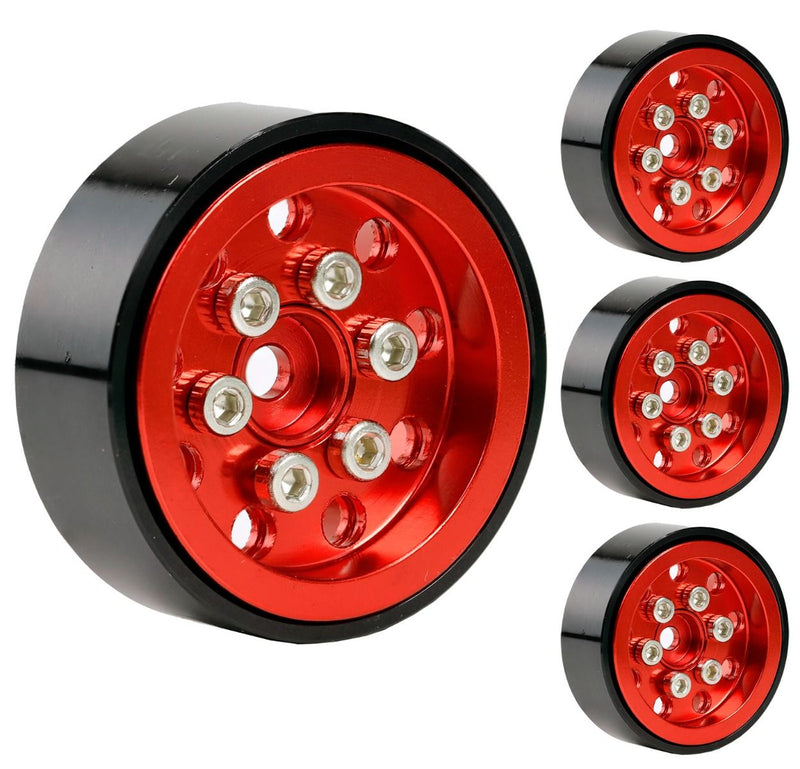Powerhobby SCX24131 9 Hole Aluminum 1.0" Rock Crawler Beadlock Wheels 4 Pack - Red
