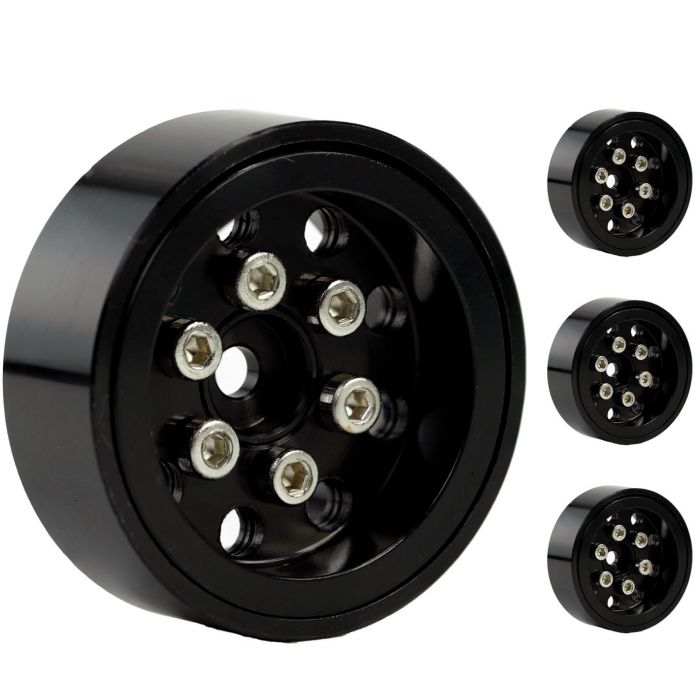 Powerhobby SCX24131 9 Hole Aluminum 1.0" Rock Crawler Beadlock Wheels 4 Pack - Black