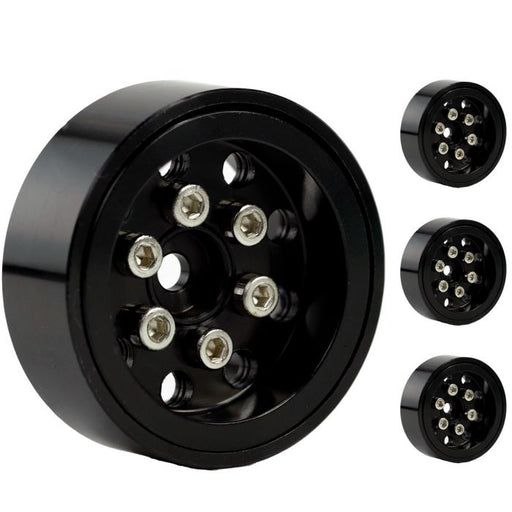 Powerhobby SCX24131 9 Hole Aluminum 1.0" Rock Crawler Beadlock Wheels 4 Pack - Black