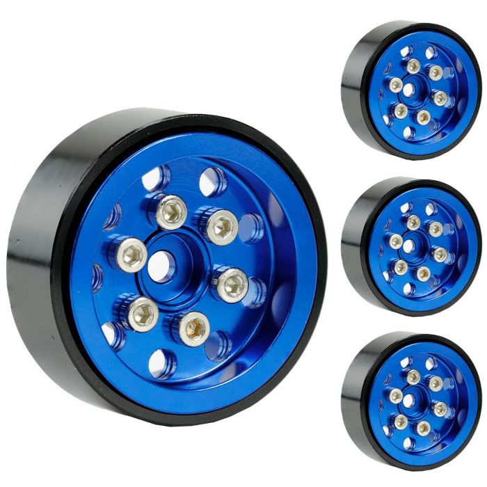 Powerhobby SCX24131 9 Hole Aluminum 1.0" Rock Crawler Beadlock Wheels 4 Pack - Blue