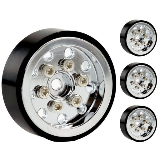 Powerhobby SCX24131 9 Hole Aluminum 1.0" Rock Crawler Beadlock Wheels 4 Pack - Chrome