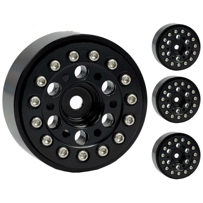 Powerhobby SCX24135 6 Hole Aluminum 1.0" Rock Crawler Beadlock Wheels 4 Pack - Black