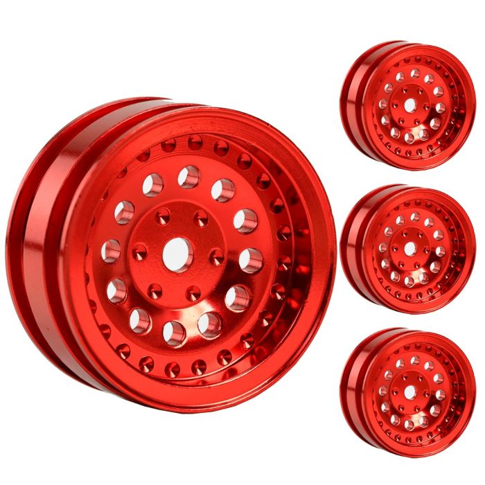Powerhobby SCX24136 Z6 Aluminum 1.0" Rock Crawler Beadlock Wheels 4 Pack - Red