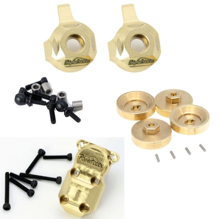Powerhobby SCX2418 Brass Hex Hubs (4) , Front Knuckles (2) and Differential Cover (1) for SCX24
