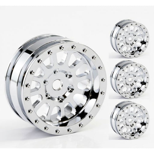 Powerhobby SCX2472 A24 Aluminum 1.0" Rock Crawler Beadlock Wheels 4 Pack - Chrome