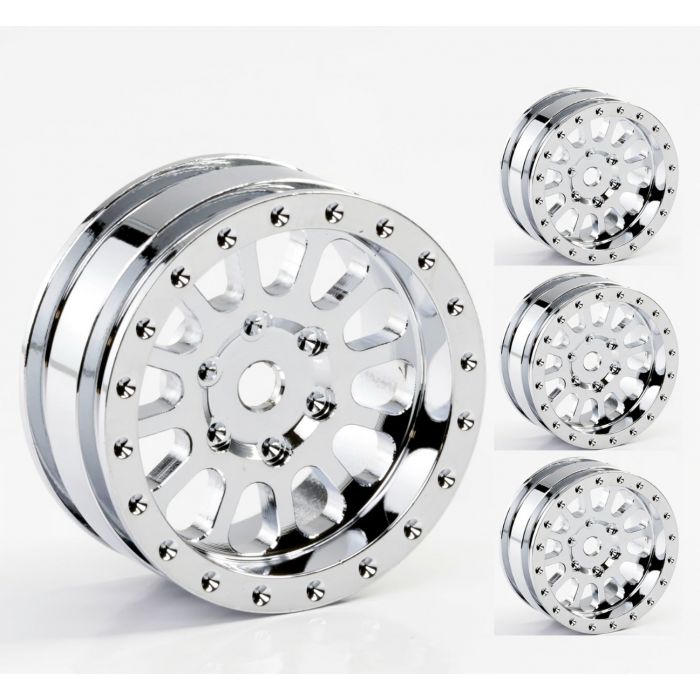 Powerhobby SCX2472 A24 Aluminum 1.0" Rock Crawler Beadlock Wheels 4 Pack - Chrome