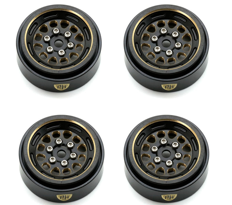 Powerhobby SCX2491 1.0" Black Brass Beadlock Rock Crawler Wheels 4 Pack