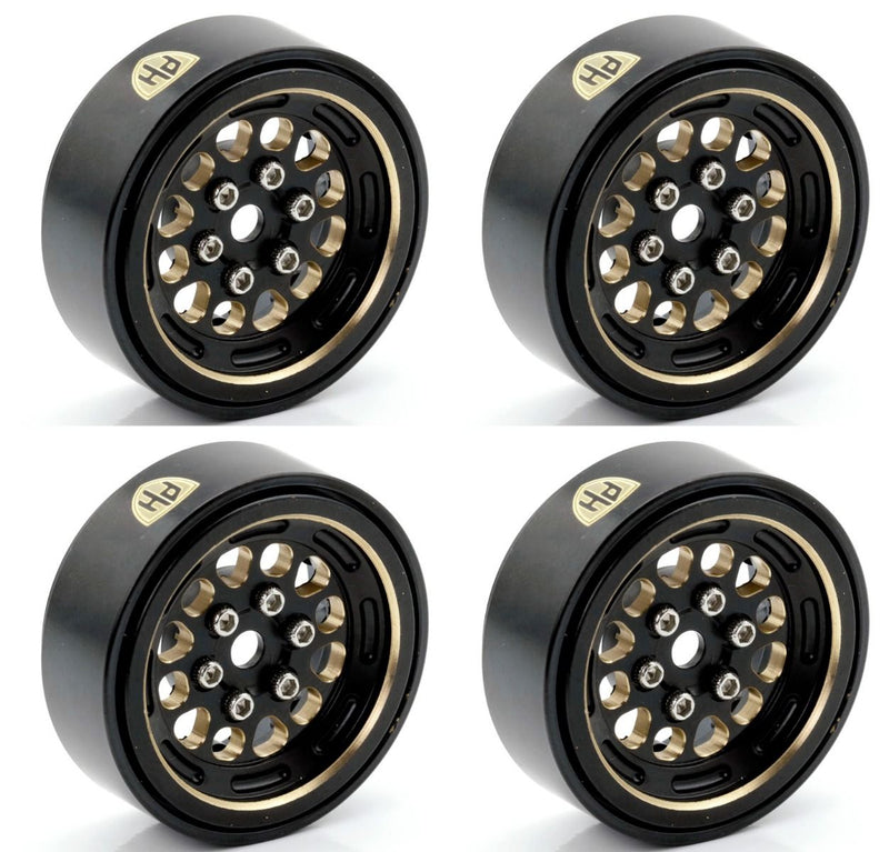 Powerhobby SCX2491 1.0" Black Brass Beadlock Rock Crawler Wheels 4 Pack