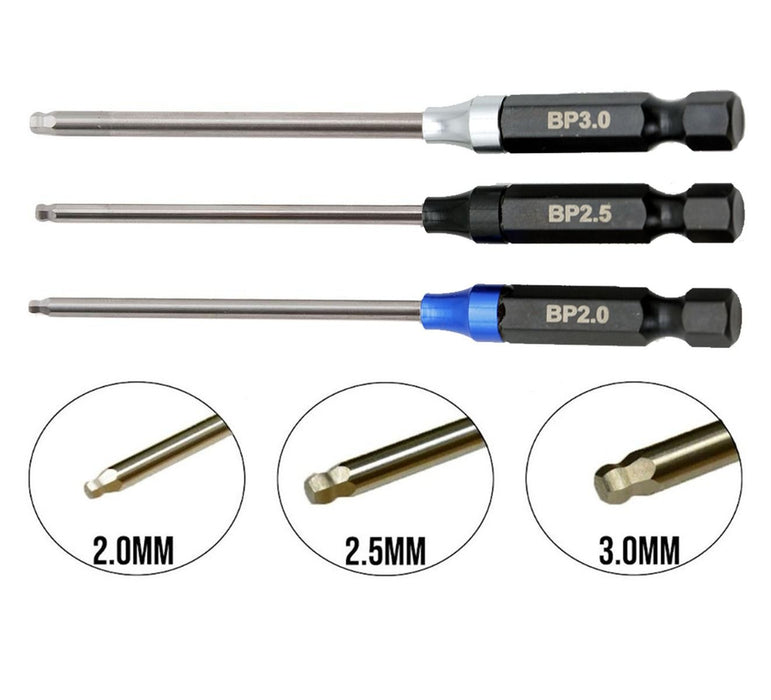 Powerhobby T011 Ball End Metric Hex Driver Tip for 1/4" (2.0, 2.5, 3.0)