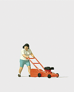 Preiser 28085 HO Scale Individual Figure - Woman Mowing the Lawn