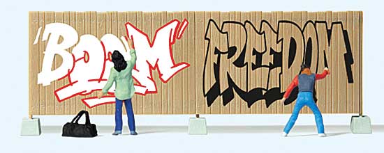 Preiser 94N 10334 HO Scale Graffiti Artists 2 Figures with Fence
