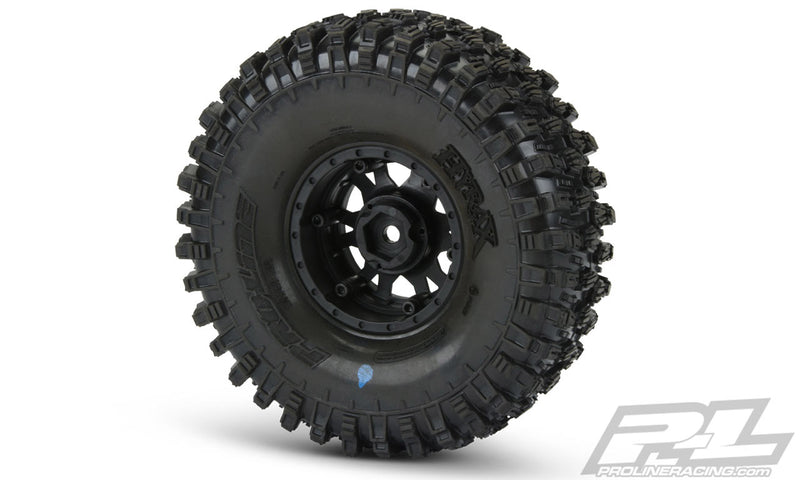 Pro-Line 10128-13 Hyrax 1.9 G8 Tires Mounted on Black and Silver Beadlock Wheels 2 Pack