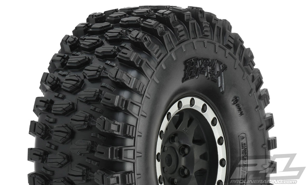Pro-Line 10128-13 Hyrax 1.9 G8 Tires Mounted on Black and Silver Beadlock Wheels 2 Pack