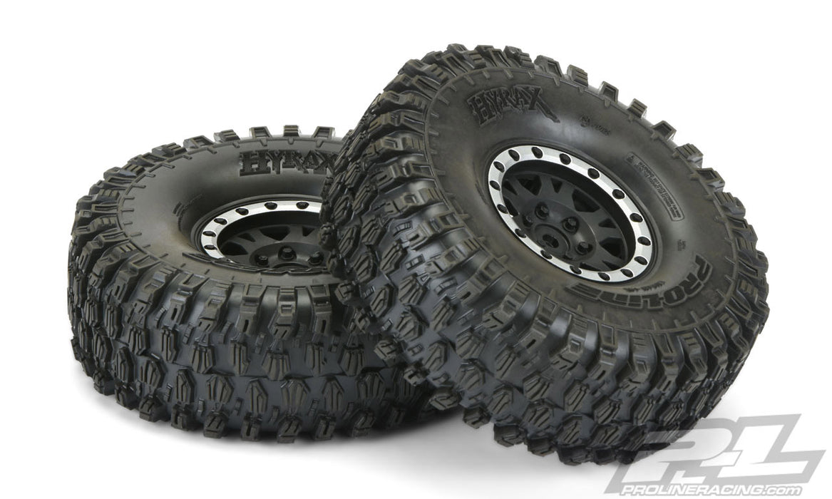 Pro-Line 10128-13 Hyrax 1.9 G8 Tires Mounted on Black and Silver Beadlock Wheels 2 Pack