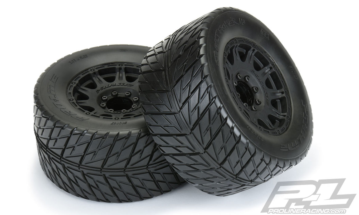 Pro-Line 10167-10 Street Fighter HP Belted Tires Mounted on Black Raid 3.8 17mm Hex Wheels 1 Pair