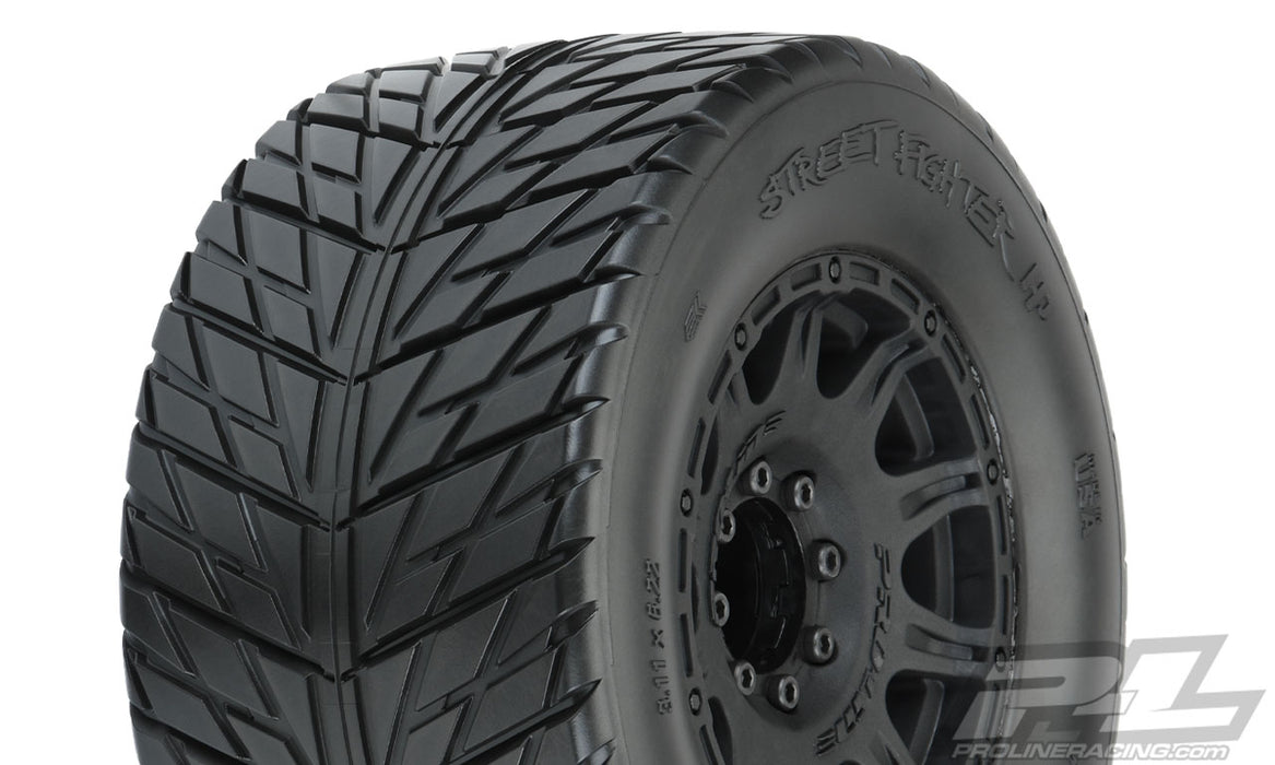Pro-Line 10167-10 Street Fighter HP Belted Tires Mounted on Black Raid 3.8 17mm Hex Wheels 1 Pair