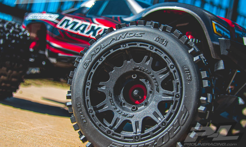 Pro-Line 1178-10 Badlands 3.8 MTD Tires Mounted Black Raid 3.8 Wheels 1 Pair