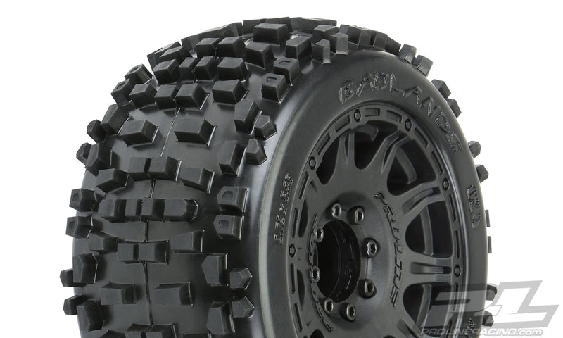 Pro-Line 1178-10 Badlands 3.8 MTD Tires Mounted Black Raid 3.8 Wheels 1 Pair