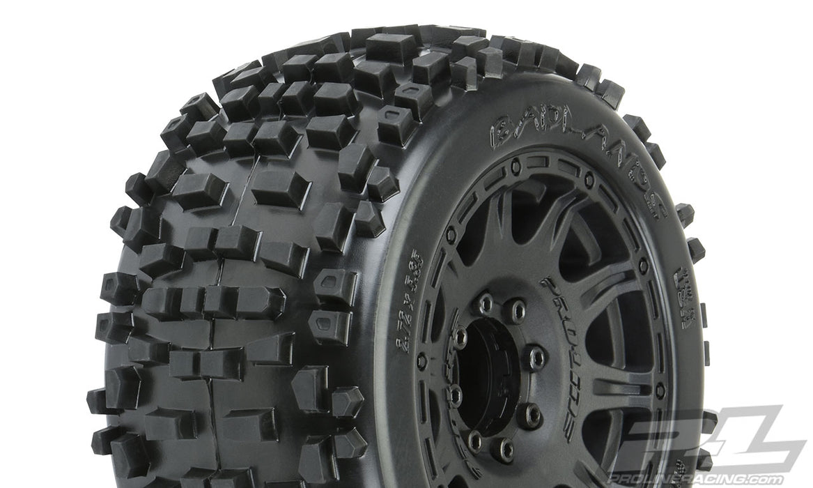 Pro-Line 1178-10 Badlands 3.8 MTD Tires Mounted Black Raid 3.8 Wheels 1 Pair