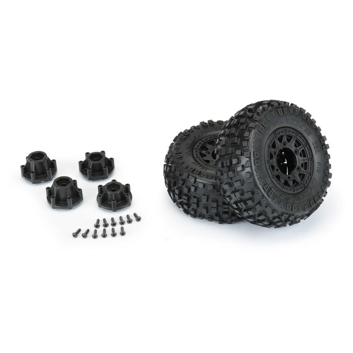 Pro-Line 1182-10 Badlands SC 2.2 / 3.0 Tires Mounted on Black Raid Wheels 2 Pack (2WD R 4x4 F/R)