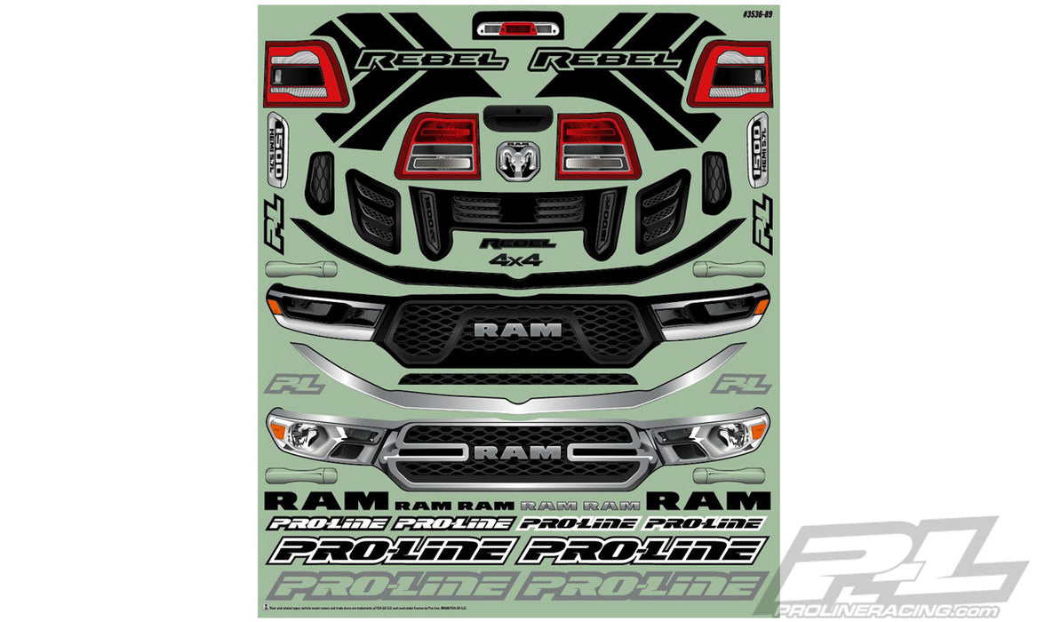 Pro-Line 3536-17 Pre-Cut 2020 Ram Rebel Clear Body for E-Revo 2.0 with 6307 and Maxx 4S with 6370