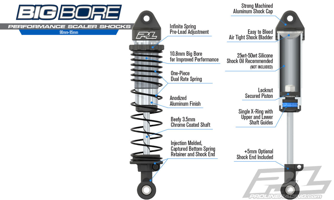 Pro-Line 6343-00 Big Bore Scaler Shocks 90-95mm for most 1/10 Crawlers