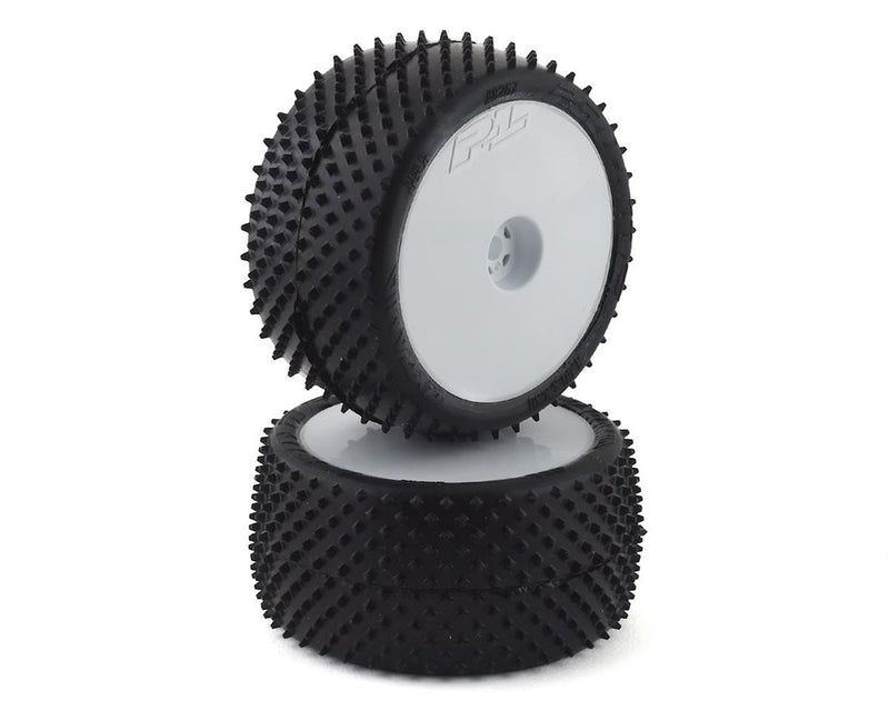 Pro-Line 8267-13 Pyramid 2.2' Z3 (Medium) Rear Off-Road Carpet Buggy Tires Mounted on White Wheels