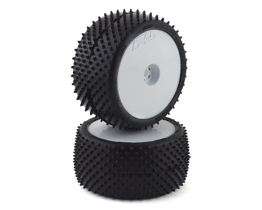 Pro-Line 8267-13 Pyramid 2.2' Z3 (Medium) Rear Off-Road Carpet Buggy Tires Mounted on White Wheels