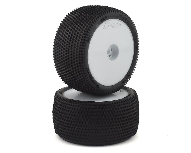Pro-Line 8277-13 Prism 2.0 2.2' Z3 (Medium) Rear Off-Road Carpet Buggy Tires Mounted on White Wheels
