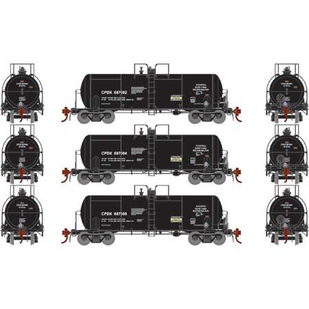 Athearn Genesis G25649 HO Scale 13,600 Gallon Acid Tank Car Chevron CPDX 3 Pack