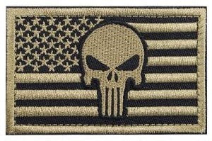 Tan Punisher Flag Patch with Loop and Hook Backing  (3"x2")