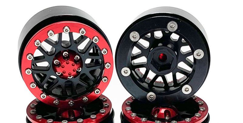 Racers Edge 3461 1.9" Black and Red Aluminum Beadlock Beetle Pattern Crawler Wheels 4 Pack