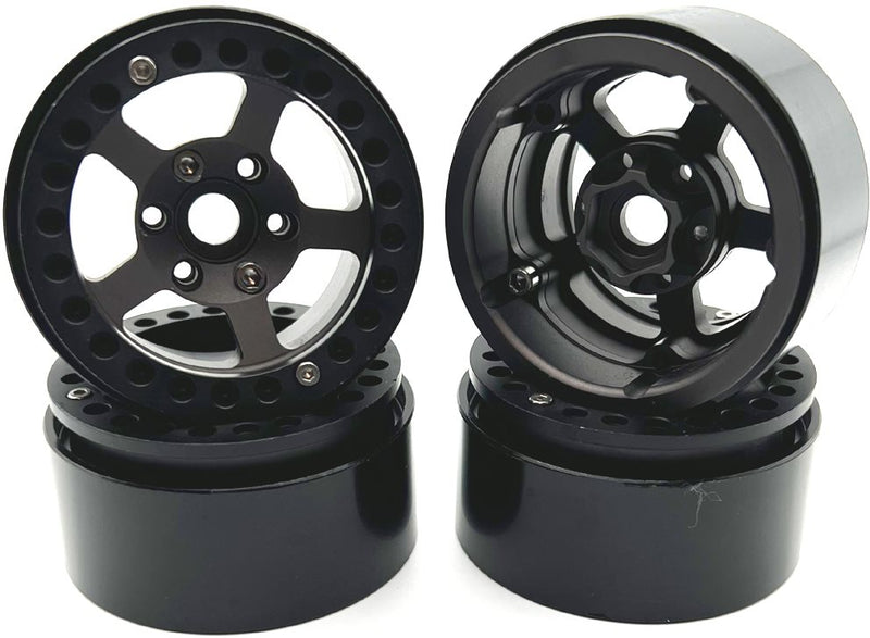Racers Edge 3465 1.9" Black Aluminum Beadlock 5 Star Crawler Wheels 4 Pack