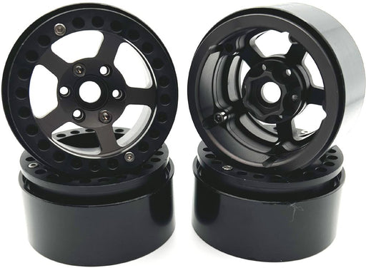 Racers Edge 3465 1.9" Black Aluminum Beadlock 5 Star Crawler Wheels 4 Pack