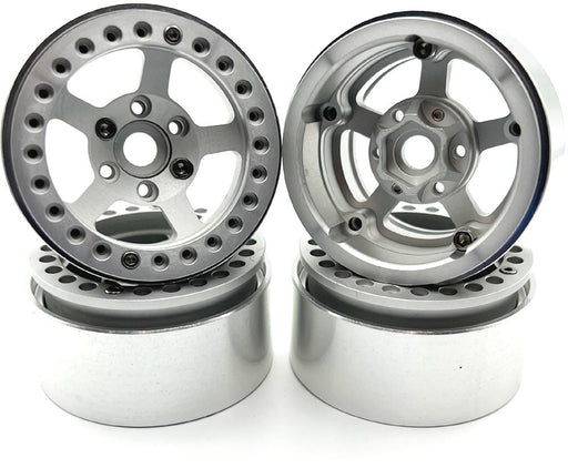 Racers Edge 3466 1.9" Silver Aluminum Beadlock 5 Star Crawler Wheels 4 Pack