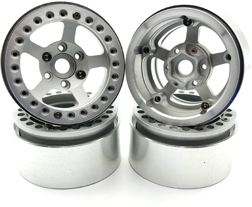 Racers Edge 3466 1.9" Silver Aluminum Beadlock 5 Star Crawler Wheels 4 Pack
