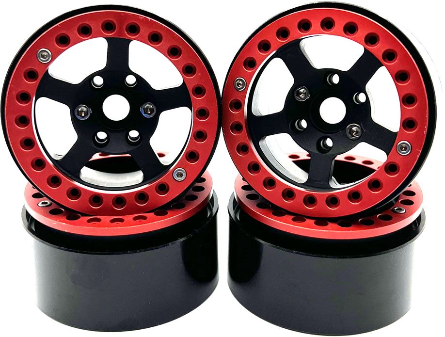 Racers Edge 3467 1.9" Black and Red Aluminum Beadlock 5 Star Crawler Wheels 4 Pack