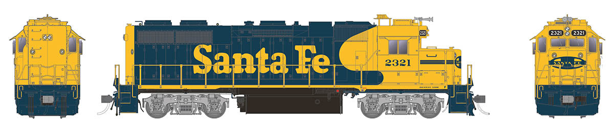 Rapido 038001 HO Scale EMD GP38 Diesel Santa Fe Yellow Warbonnet ATSF 2321