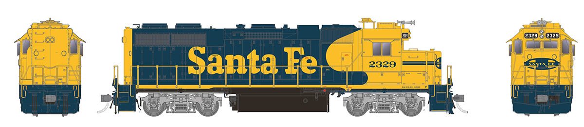 Rapido 038503 HO Scale EMD GP38 Diesel Santa Fe Yellow Warbonnet ATSF 2329 DCC Sound