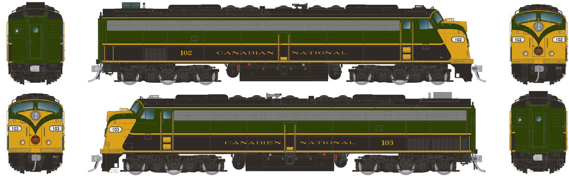 Rapido 28815 HO Scale EMD E8AA Set HEP Canadian National Green and Gold CN 102 / 103 DCC and Sound