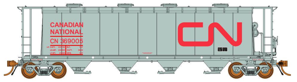Rapido Trains 127001 HO Scale 3800 Cylindrical Hopper Canadian National with Red CN Car # Varies