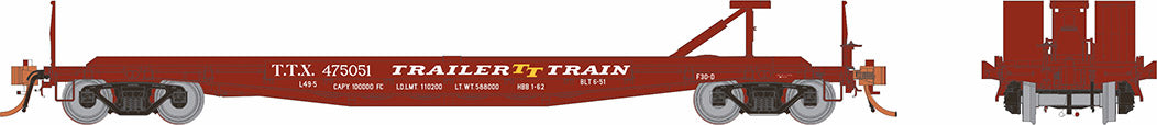 Rapido Trains 138009A HO Scale F30D 50' Flatcar Trailer Train Red Late TTX # Varies