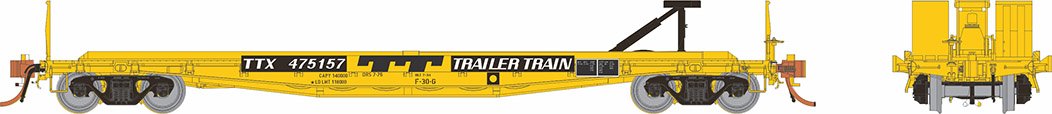 Rapido Trains 138010A HO Scale F30G 50' Flatcar Trailer Train Yellow TTX # Varies