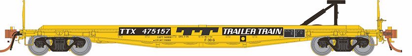 Rapido Trains 138010A HO Scale F30G 50' Flatcar Trailer Train Yellow TTX # Varies